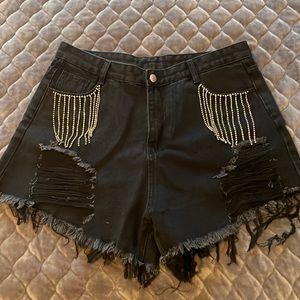 Rhinestone Ripped Jean Shorts